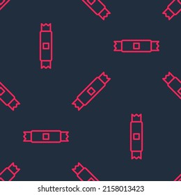 Red line Sugar stick packets icon isolated seamless pattern on black background. Blank individual package for bulk food products as coffee, salt, spices.  Vector