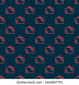 Maleta de línea roja para icono de viaje aislado sin fisuras en fondo negro. Cartel de equipaje de viaje. Icono de equipaje de viaje. Ilustración vectorial