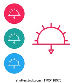 Red line Sunset icon isolated on white background. Set icons in circle buttons. Vector Illustration