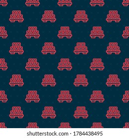 Red line Sushi on cutting board icon isolated seamless pattern on black background. Asian food sushi on wooden board.  Vector Illustration