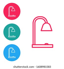 Red line Table lamp icon isolated on white background. Set icons in circle buttons. Vector Illustration