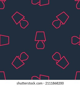Red line Table lamp icon isolated seamless pattern on black background. Night light.  Vector