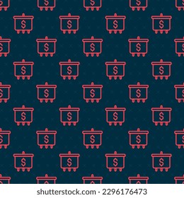 Red line Target with dollar symbol icon isolated seamless pattern on black background. Investment target. Successful business concept. Cash or Money sign.  Vector