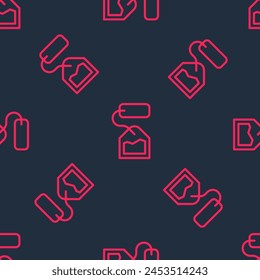 Red line Tea bag icon isolated seamless pattern on black background.  Vector