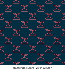 Red line Tea leaf icon isolated seamless pattern on black background. Tea leaves.  Vector
