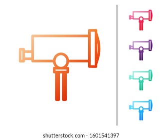 Red line Telescope icon isolated on white background. Scientific tool. Education and astronomy element, spyglass and study stars. Set color icons. Vector Illustration