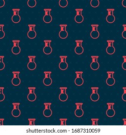 Red line Test tube and flask icon isolated seamless pattern on black background. Chemical laboratory test. Laboratory glassware.  Vector Illustration