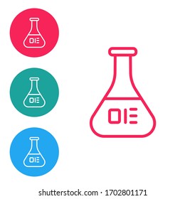 Red line Test tube and flask chemical laboratory test icon isolated on white background. Laboratory glassware sign. Set icons in circle buttons. Vector Illustration