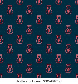 Red line Test tube and flask chemical laboratory test icon isolated seamless pattern on black background. Laboratory glassware sign.  Vector