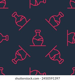 Red line Test tube and flask chemical laboratory test icon isolated seamless pattern on black background. Laboratory glassware sign.  Vector