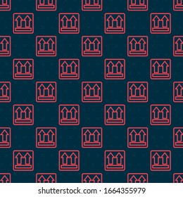 Red line This side up icon isolated seamless pattern on black background. Two arrows indicating top side of packaging. Cargo handled.  Vector Illustration