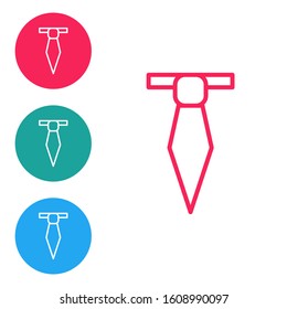Red line Tie icon isolated on white background. Necktie and neckcloth symbol. Set icons in circle buttons. Vector Illustration