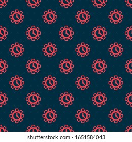 Red line Time Management icon isolated seamless pattern on black background. Clock and gear sign. Productivity symbol.  Vector Illustration