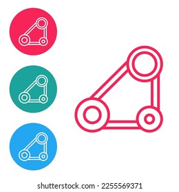 Red line Timing belt kit icon isolated on white background. Set icons in circle buttons. Vector