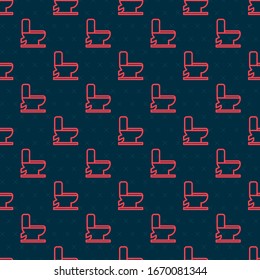 Red line Toilet bowl icon isolated seamless pattern on black background.  Vector Illustration
