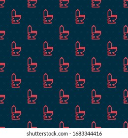 Red line Toilet bowl icon isolated seamless pattern on black background.  Vector Illustration