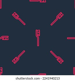 Red line Toothbrush icon isolated seamless pattern on black background.  Vector
