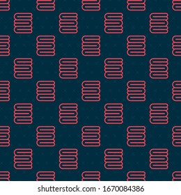 Red line Towel stack icon isolated seamless pattern on black background.  Vector Illustration