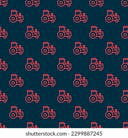 Red line Tractor icon isolated seamless pattern on black background.  Vector