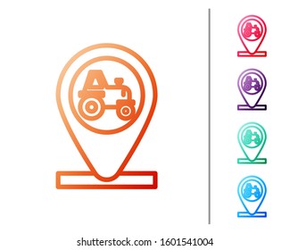 Red line Tractor and location icon isolated on white background. Set color icons. Vector Illustration