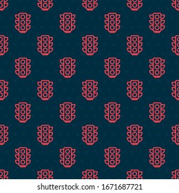 Red line Traffic light icon isolated seamless pattern on black background.  Vector Illustration