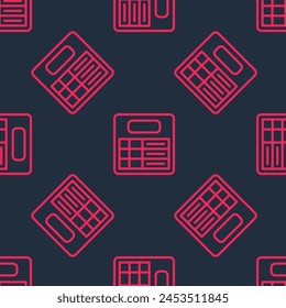 Red line Train station board icon isolated seamless pattern on black background. Mechanical scoreboard. Info of flight on the billboard in the train.  Vector
