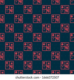 Red line Treasure map icon isolated seamless pattern on black background.  Vector Illustration