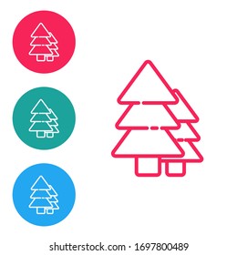 Red line Tree icon isolated on white background. Forest symbol. Set icons in circle buttons. Vector Illustration