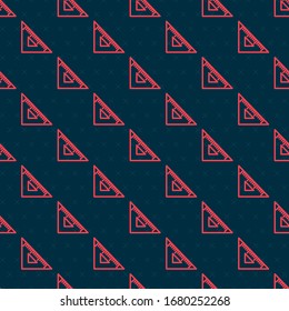 Red line Triangular ruler icon isolated seamless pattern on black background. Straightedge symbol. Geometric symbol.  Vector Illustration