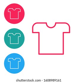 Red line T-shirt icon isolated on white background. Set icons in circle buttons. Vector Illustration
