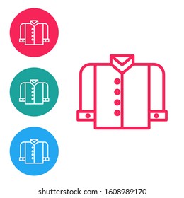 Red line T-shirt icon isolated on white background. Set icons in circle buttons. Vector Illustration