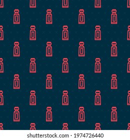 Red line Tube of toothpaste icon isolated seamless pattern on black background.  Vector