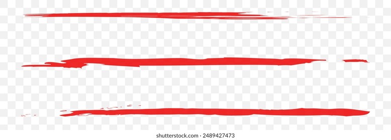 Red line. Line underline red crayon brush pencil pen marker paint stroke. Line red brush crayon highlight underline strike color through drawn strikethrough handwritten emphasis squiggle vector.