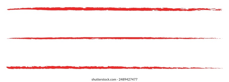 Red line. Line underline red crayon brush pencil pen marker paint stroke. Line red brush crayon highlight underline strike color through drawn strikethrough handwritten emphasis squiggle vector.