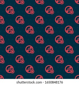 Red line Vinyl disk icon isolated seamless pattern on black background.  Vector Illustration
