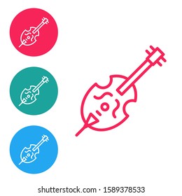 Red line Violin icon isolated on white background. Musical instrument. Set icons in circle buttons. Vector Illustration