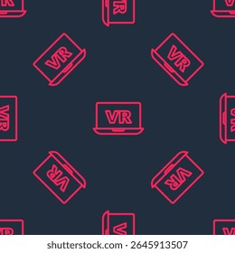 Linha vermelha Ícone de realidade virtual isolado padrão contínuo no fundo preto. Design de display head-up VR futurista.  Vetor