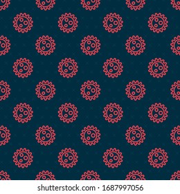 Red line Virus icon isolated seamless pattern on black background. Corona virus 2019-nCoV. Bacteria and germs, cell cancer, microbe, fungi.  Vector Illustration