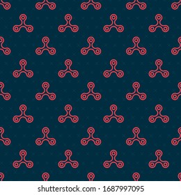 Red line Virus icon isolated seamless pattern on black background. Corona virus 2019-nCoV. Bacteria and germs, cell cancer, microbe, fungi.  Vector Illustration
