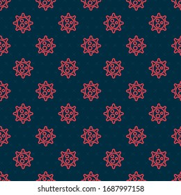 Red line Virus icon isolated seamless pattern on black background. Corona virus 2019-nCoV. Bacteria and germs, cell cancer, microbe, fungi.  Vector Illustration