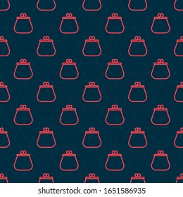 Red line Wallet icon isolated seamless pattern on black background. Purse icon. Cash savings symbol.  Vector Illustration