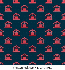 Icono de almacén de línea roja aislado sin fisuras en fondo negro. Ilustración vectorial