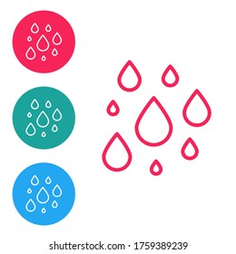 Icono de caída de agua de línea roja aislado en fondo blanco. Establezca los iconos en los botones de círculo. Ilustración vectorial