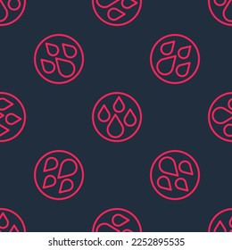 Red line Water drop icon isolated seamless pattern on black background.  Vector