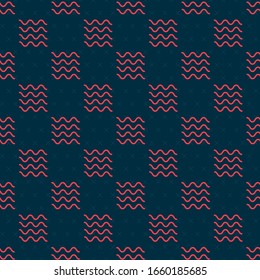 Red line Wave icon isolated seamless pattern on black background.  Vector Illustration