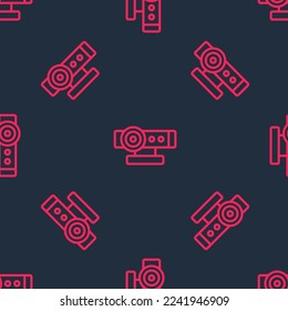 Red line Web camera icon isolated seamless pattern on black background. Chat camera. Webcam icon.  Vector