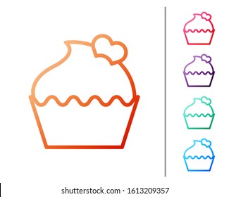 Red line Wedding cake with heart icon isolated on white background. Valentines day symbol. Set color icons. Vector Illustration