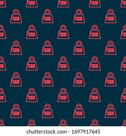 Red line Weight icon isolated seamless pattern on black background. Kilogram weight block for weight lifting and scale. Mass symbol.  Vector Illustration