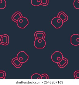 Red line Weight icon isolated seamless pattern on black background. Kilogram weight block for weight lifting and scale. Mass symbol.  Vector