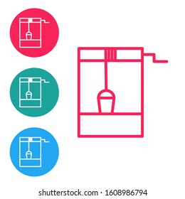 Red line Well with a bucket and drinking water icon isolated on white background. Set icons in circle buttons. Vector Illustration